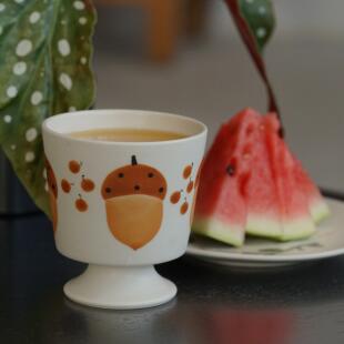 哑光手绘高足杯◢叶子手作本来不该有咖啡杯女士个人手作拉花杯