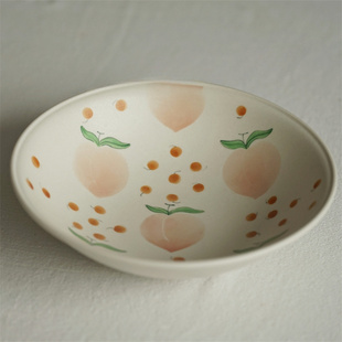 【叶子手作】手绘釉下彩餐具深盘圆形日式可爱哑光田园风作家器