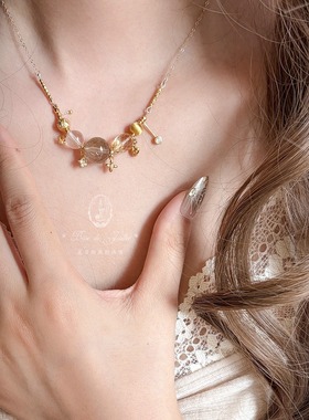 慕晚系列*秋日美拉德。原创925银镀金黄白水晶兔毛项链精致气质女