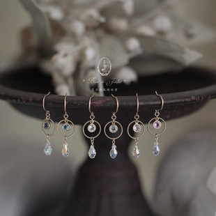 多色进口锆石水滴耳环钩夹包金原创小众 气多巴胺 夏日微风 元