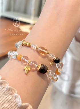 沉香黄白水晶蜜蜡手链925银镀金