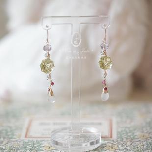 夏日微风*雪精灵。烟花切水晶耳饰环夹钩包金柠檬紫托帕高级气质