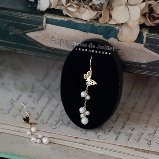 镂空蝴蝶 磨砂珠光水晶珍珠原创手作日韩欧美耳环夹送礼