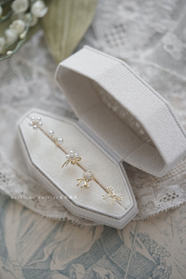 夏日微风/花束与珍珠。耳钉夹蝴蝶结925银镀金通勤小众高级女现货