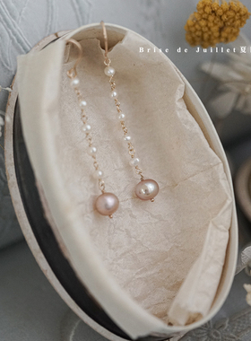 夏日微风/半夏。蜜紫色天然珍珠耳环饰钩夹美国包金通勤时尚高端