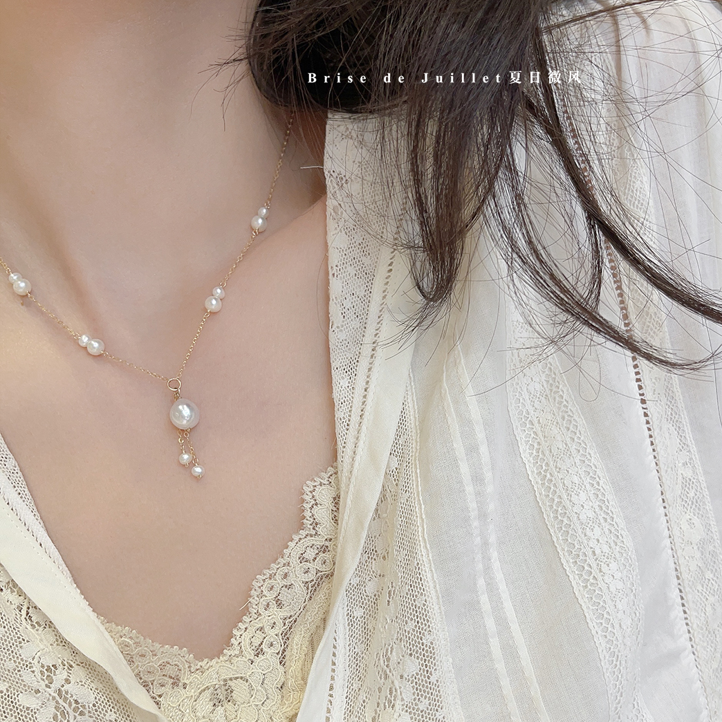 夏日微风珍珠包金女项链通勤高端