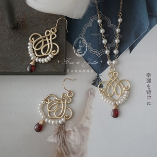 夏日微风*古董字符。复古石榴石珍珠项链耳环精致小众气质通勤ins