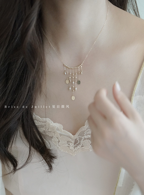 夏日微风金珠流苏项链