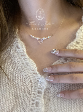 半隐形白水晶珍珠项链