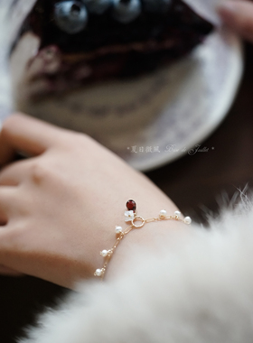 绝美石榴石贝壳花珍珠项链