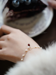 夏日微风/丝绒泪滴。石榴石贝壳花项链手链包金珍珠原创小众清新