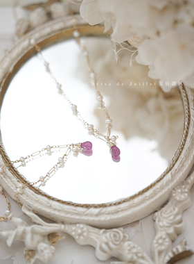 夏日微风粉色蓝宝石项链手链小众