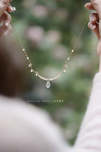 蜜桃果凍 夏日微風(fēng) 原創(chuàng)天然粉晶珍珠項鏈美國包金小眾通勤ins女