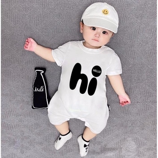 婴儿连体衣百日宴一周岁礼服男满月百天宝宝衣服纯棉薄款短袖夏装