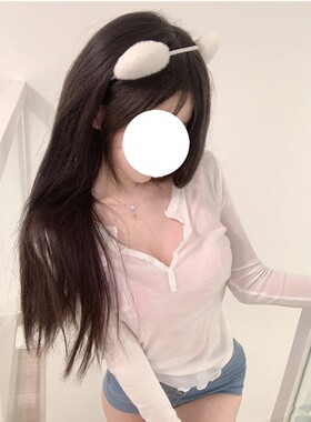 白色微透防晒罩衫女夏季长袖T恤修身纯欲风辣妹性感打底衫V领上衣