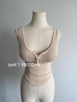 现货~51STUDIO自制U领紧身不规则弧形收腰背心吊带