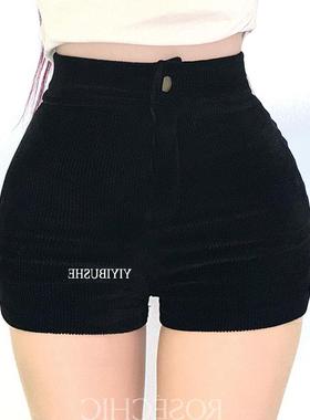 51STUDIO自制 MV086性感显瘦~气质高腰弹力黑色灯芯绒休闲短裤rc