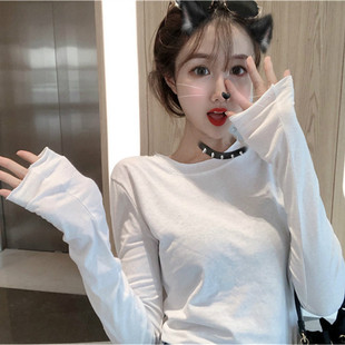 新款 打底衫 韩版 显瘦纯色堆堆袖 女百搭圆领t恤上衣薄 修身 2019秋季