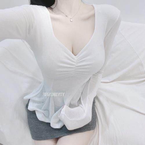 热销 51STUDIO自制 GN156 性感捏褶显胸大百褶裙摆长袖t恤ye