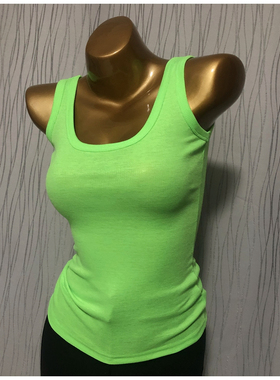 荧光绿色T恤百搭打底衫大U领紧身外穿无袖运动背心吊带潮上衣女