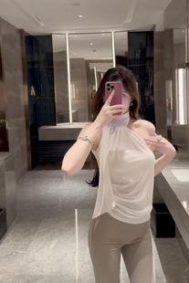 背心女露锁骨女人味显身材飘带上衣潮 韩系轻熟风性感气质挂脖无袖
