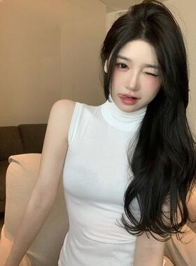 时尚辣妹性感无袖高领背心女纯欲紧身小衫外穿内搭打底红色上衣潮