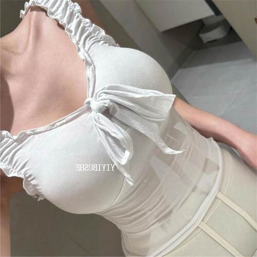 51STUDIO自制 LI129别致穿搭~性感女人味蝴蝶结木耳边无袖T恤上衣