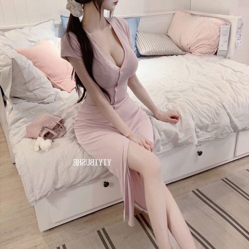 韩国女装 LM256轻奢高级感~性感凸显身材V领包臀长版洋装se