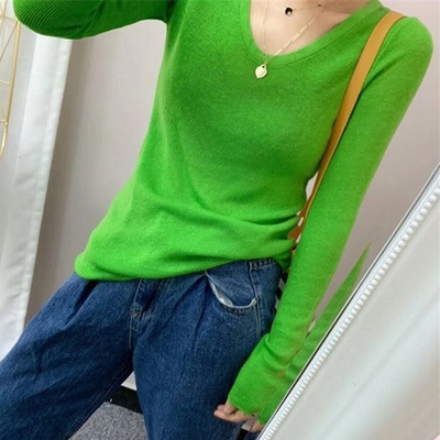 ins锁骨混纺羊毛燕麦色打底衫