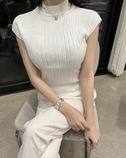 51STUDIO自制新款圆领短袖针织体恤2023新款优雅女人味小衫