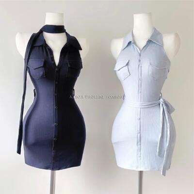 现货 51STUDIO自制 性感女神无袖腰带针织纽扣连衣裙（9色）