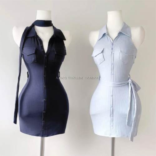 现货 51STUDIO自制 性感女神无袖腰带针织纽扣连衣裙（9色）