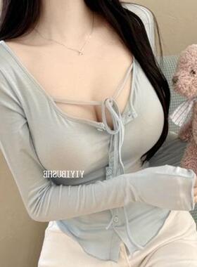 现货51STUDIO LF611官网定制~性感舒适显身材挂脖紧身小开衫T恤ye