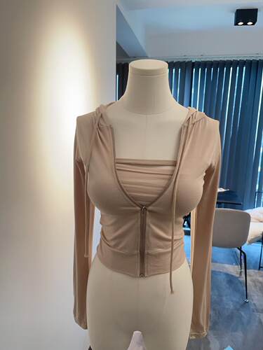 现货~51STUDIO自制秋新款时尚两件套连帽拉链外套+抹胸