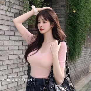 显瘦纯色V领短袖 韩国简约穿搭修身 T恤12645 51STUDIO自制 现货