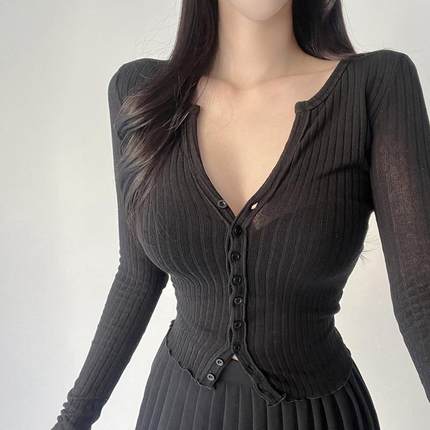 当天发 51STUDIO自制 YK057自留显身材~性感微透紧身薄款小开衫lt