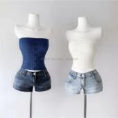 现货 6色 51STUDIO自制 纯色纽扣针织抹胸背心