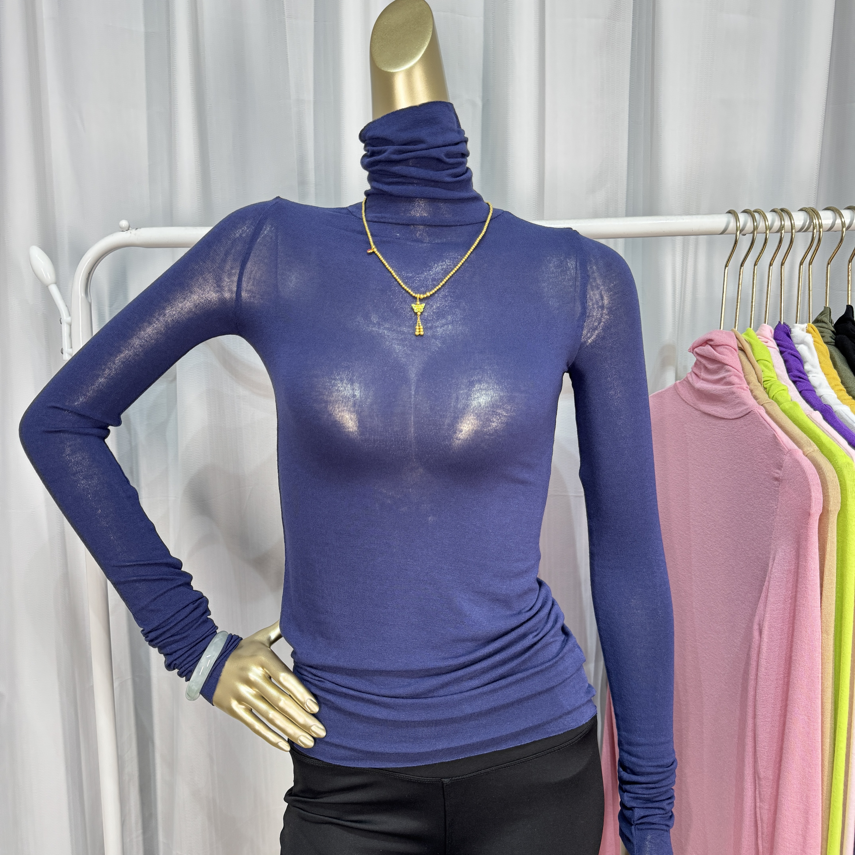 藏蓝色基础款高领白色打底衫女内搭高级感秋冬新款堆堆领长袖上衣