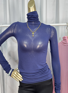 藏蓝色基础款高领白色打底衫女内搭高级感秋冬新款堆堆领长袖上衣