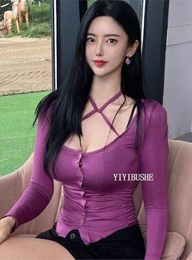 51STUDIO自制 LO057纯欲显身材~性感女人味U领系带紧身开衫上衣da