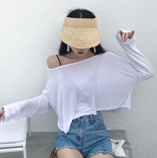 白色长袖t恤女bf韩版学生漏肚脐高腰短款港风chic露脐上衣宽松潮