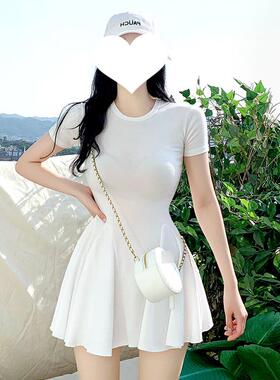 51STUDIO自制 YM361亲肤显身材~性感女人味圆领白色短袖连衣裙bh