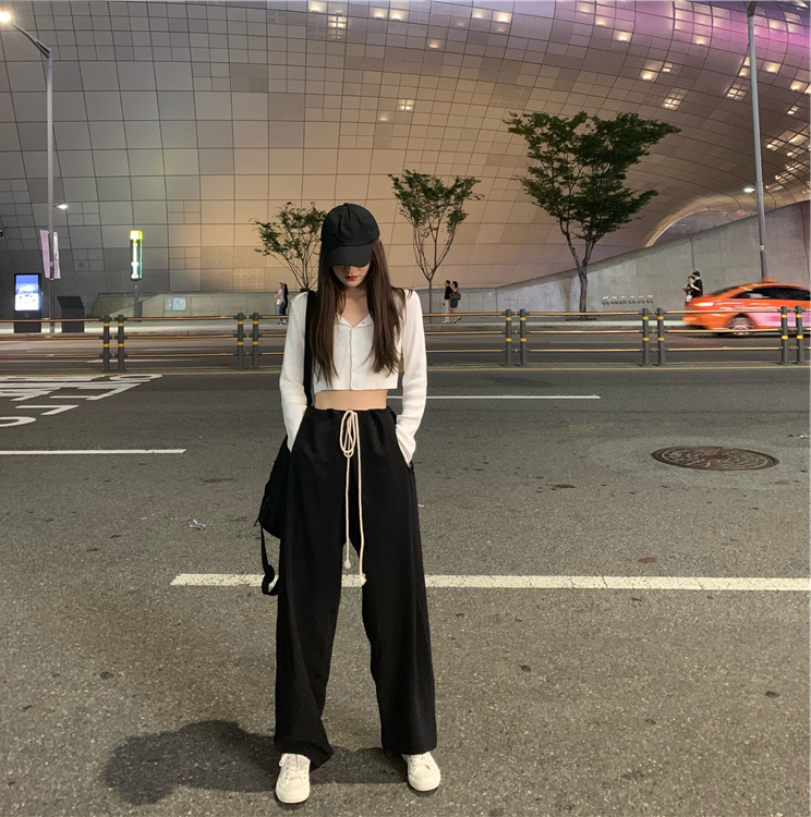 0吊裆抽绳运动垂坠感女秋休闲裤