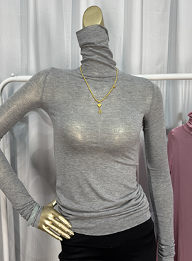 浅灰色秋冬新款韩版微透堆堆领修身显瘦叠穿内搭长袖上衣