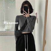 纯色打底衫 The 上衣ins 长袖 t恤女2020秋季 lemon新款 百搭圆领短款