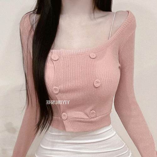 51STUDIO自制 MW209性感露锁骨~气质女人味双排扣修身针织衫se