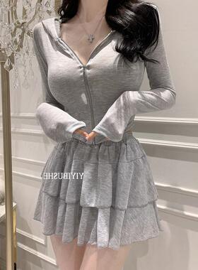 当天发 51STUDIO自制 MX383性感亲肤连帽外套+显瘦半身裙套装ue