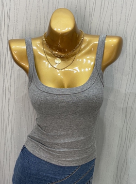 自留！基础经典百搭款纯色圆领弹力修身无袖内搭女灰色打底背心