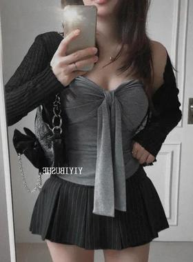 当天发 51STUDIO自制 PK033纯欲风 性感拧结显胸大抹胸背心上衣女