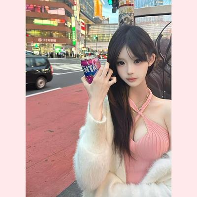 51STUDIO自制 辣妹小众扭结挂脖镂空针织吊带背心打底短款上衣